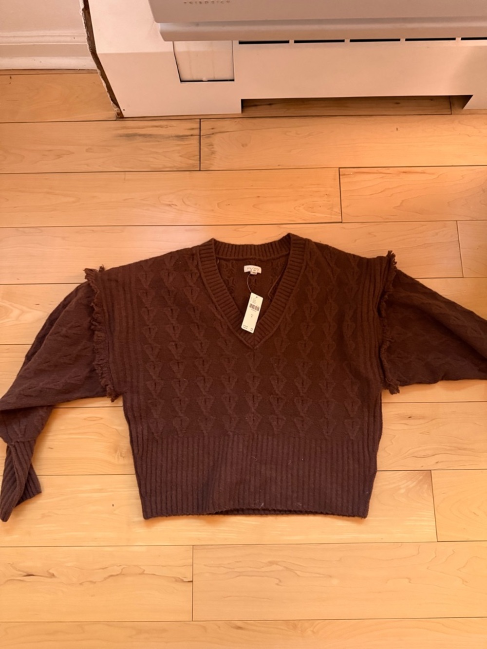 NWT Pilcro Chocolate Brown V-Neck Cable Knit Sweater